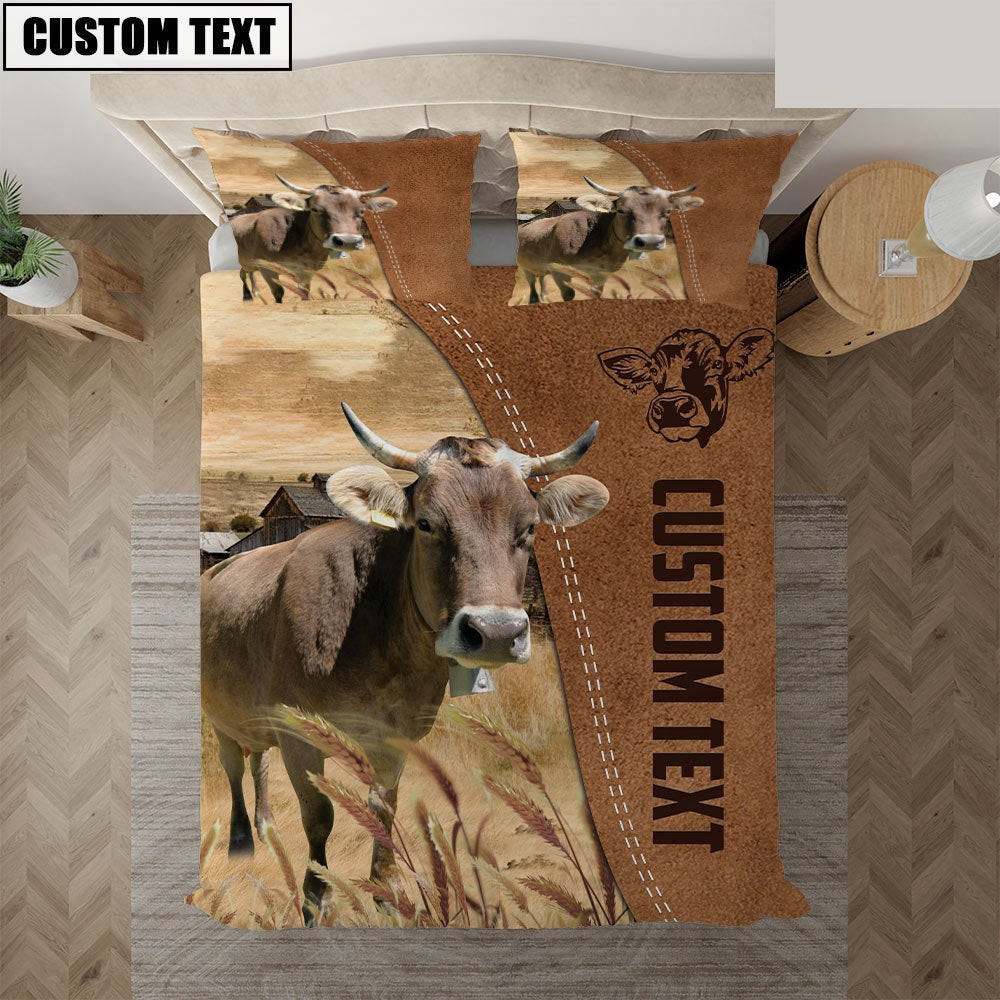 Custom Name Brown Swiss Cattle Brown Farm Bedding Set Thoughtful Wedding Gifts