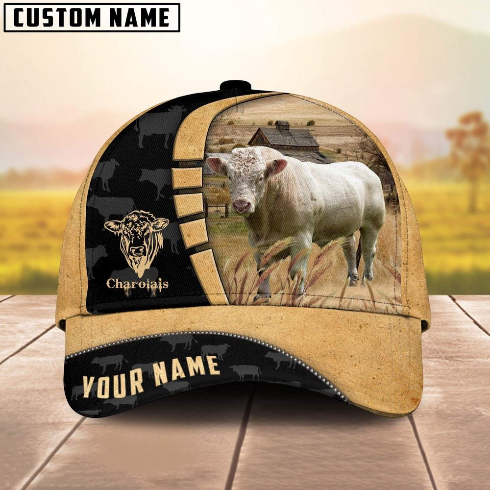 Custom Name Charolais Cattle 3D Cap Farm Cap Farmer Baseball Cap Gift For Farmer