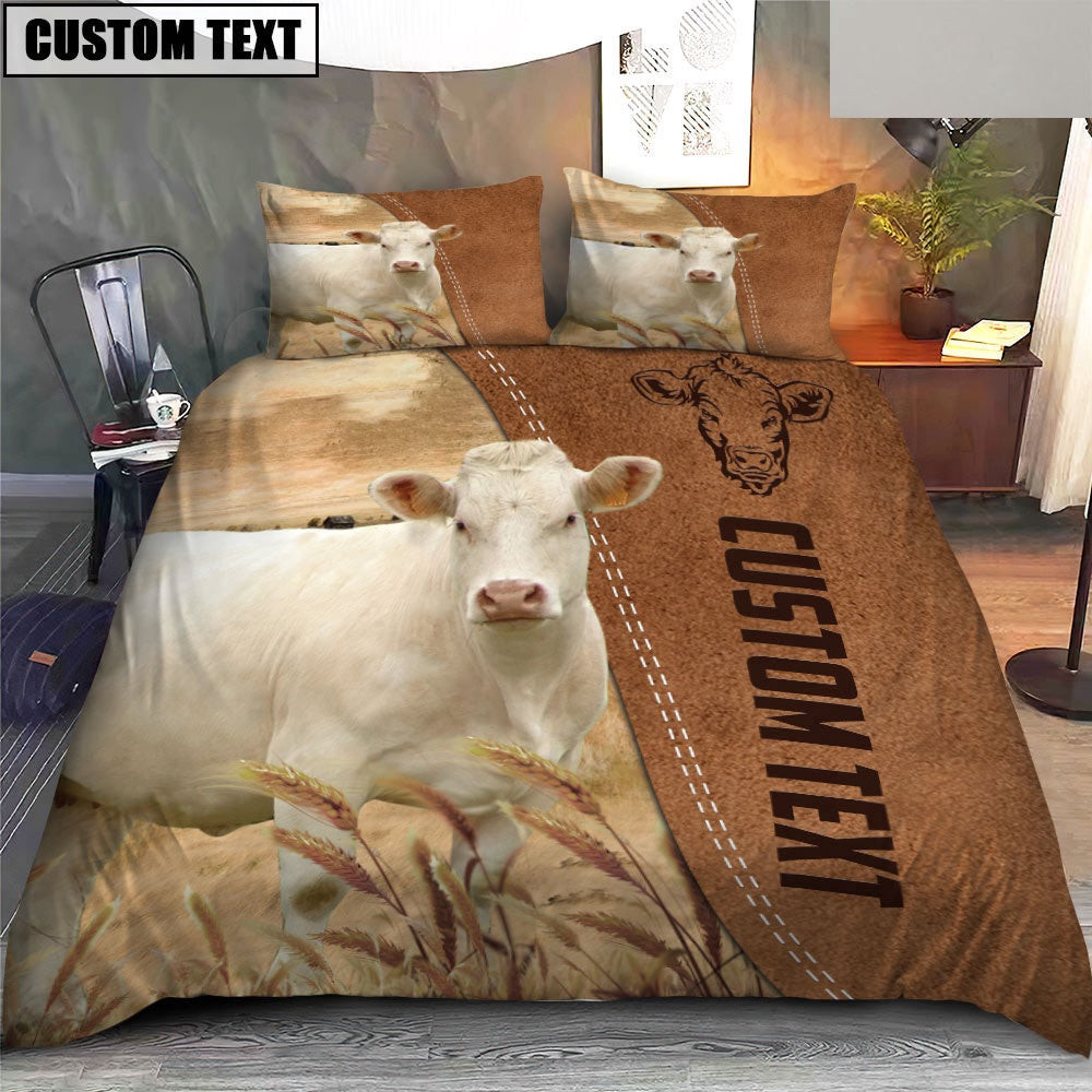 Custom Name Charolais Cattle Brown Bedding Set Farm Bedding Set Anniversary Gifts