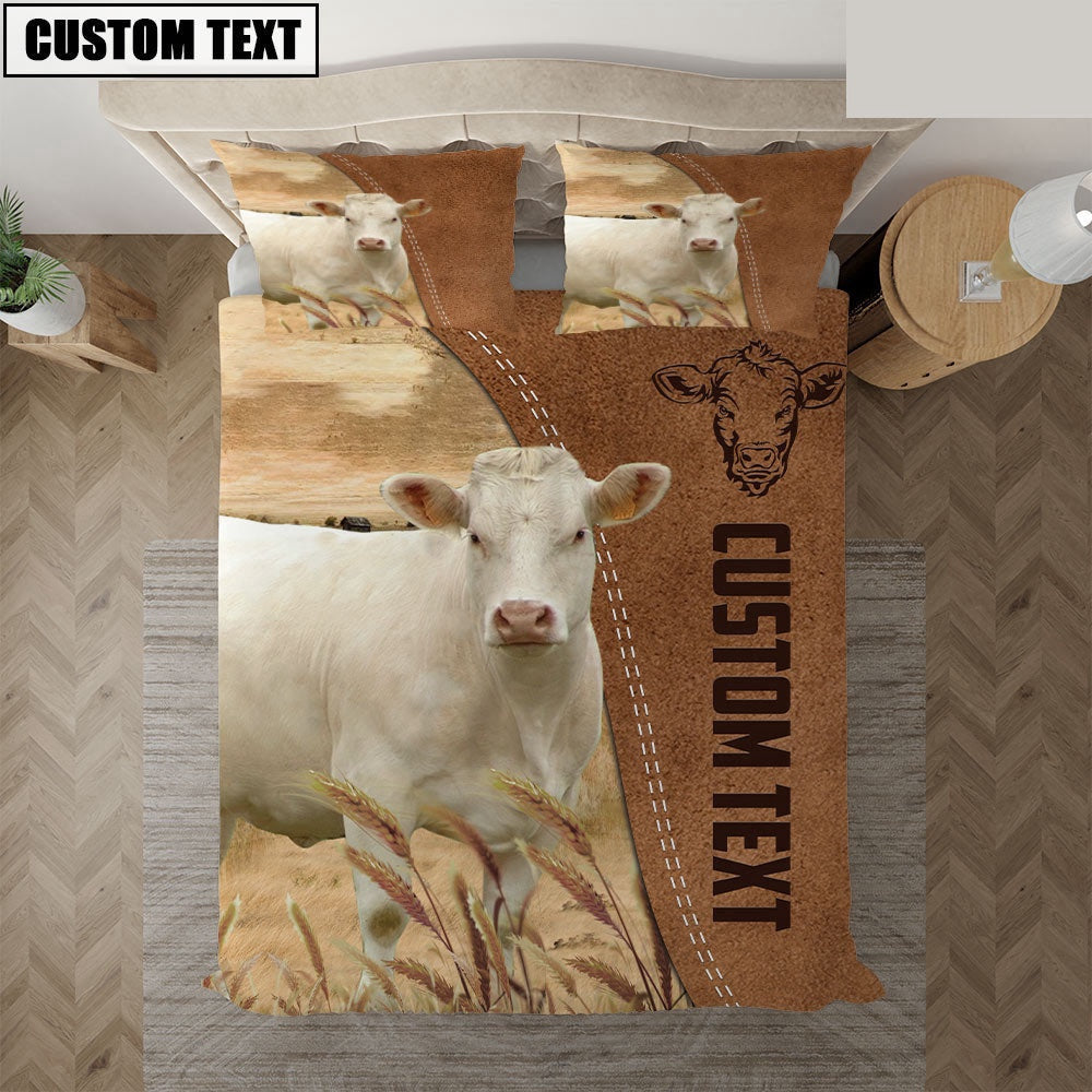 Custom Name Charolais Cattle Brown Bedding Set Farm Bedding Set Anniversary Gifts