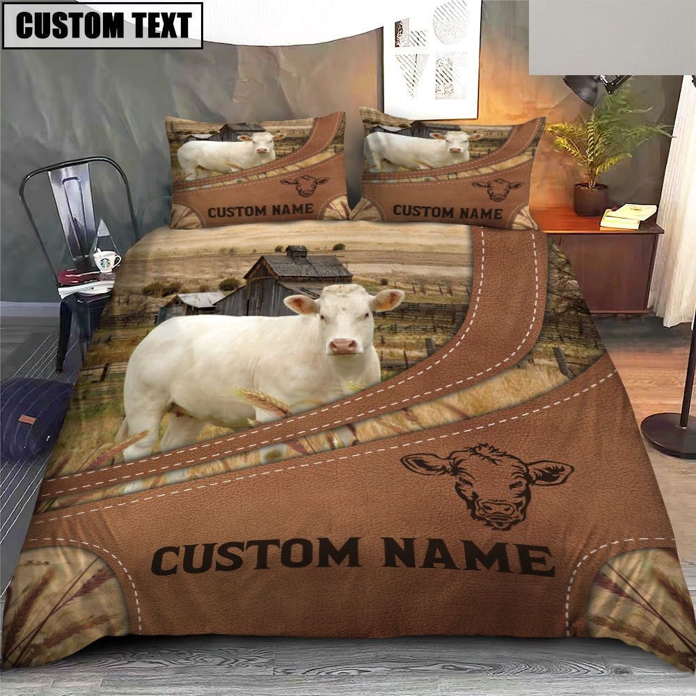 Custom Name Charolais No Horn On Farm Bedding Set Anniversary Gifts