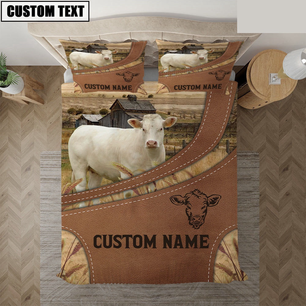Custom Name Charolais No Horn On Farm Bedding Set Anniversary Gifts