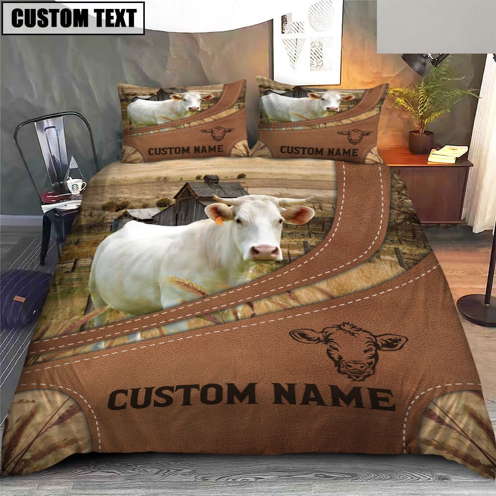 Custom Name Charolais On Farm Bedding Set Anniversary Gifts