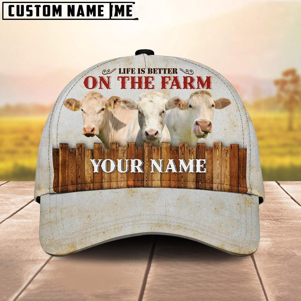 Custom Name Charolais On The Farm Cattle Cap Farm Cap Farmer Baseball Cap Gift For Farmer