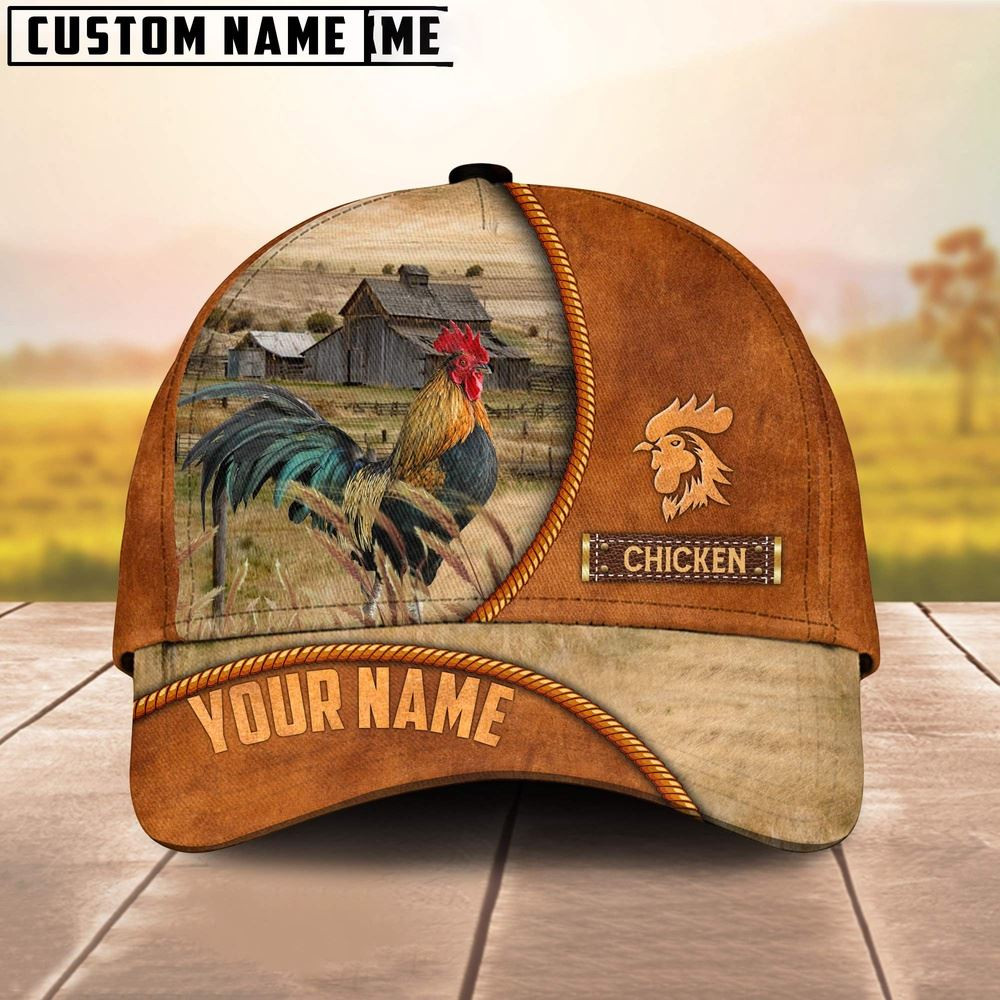Custom Name Chicken Leather Pattern Cap Farm Cap Farmer Baseball Cap Gift For Farmer