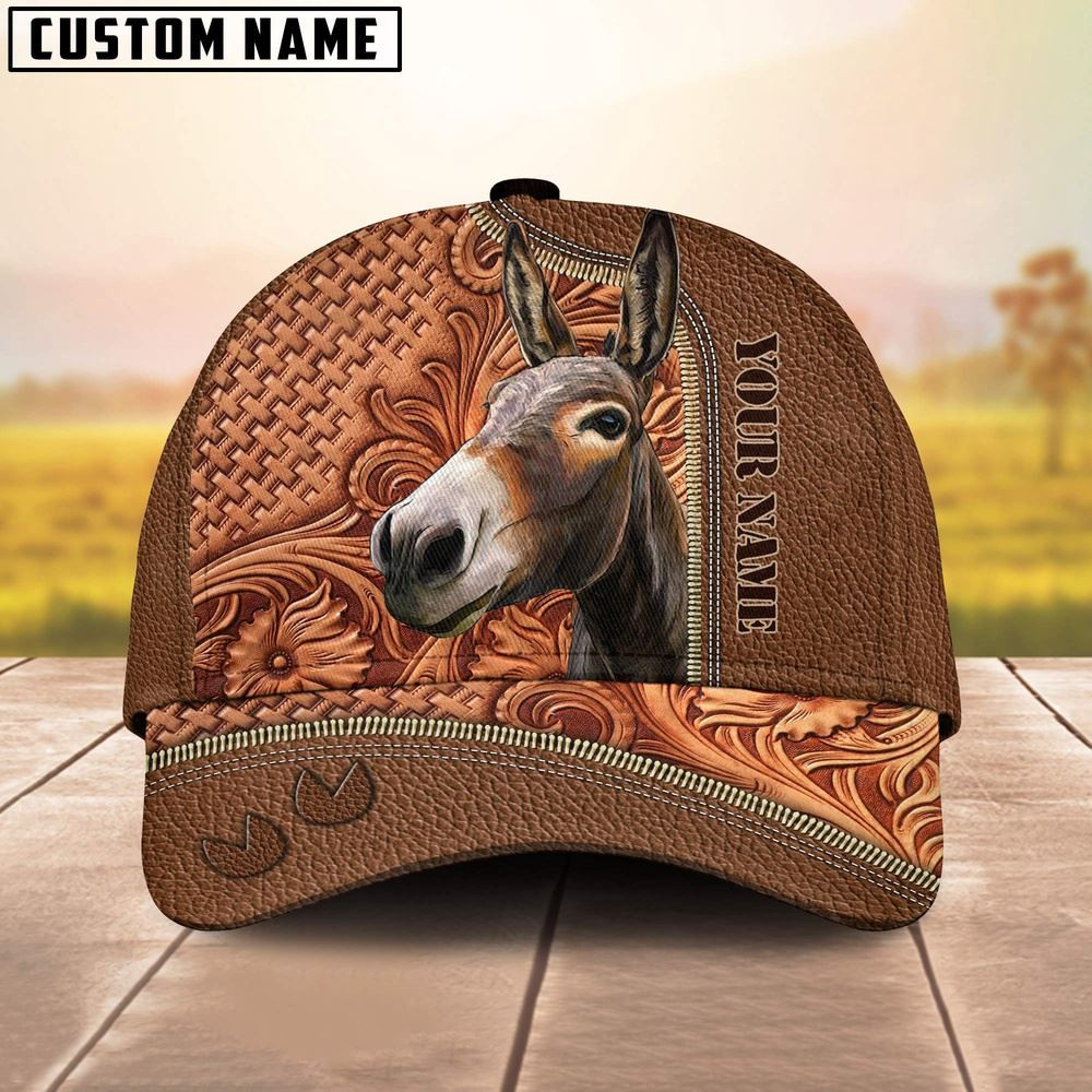 Custom Name Donkey Leather Carving Patterns Cap Farm Cap Farmer Baseball Cap Gift For Farmer