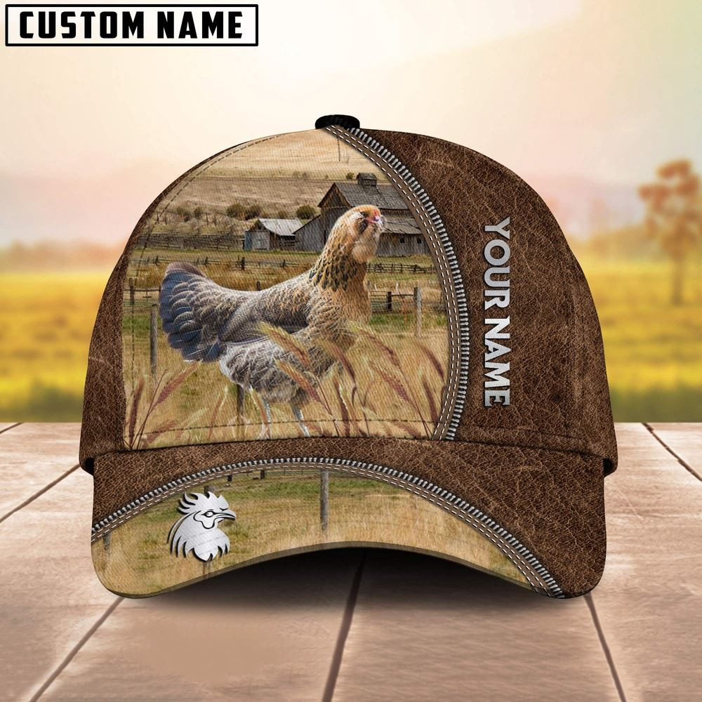 Custom Name Easter Eggers Chicken Brown Leather Pattern Cap Farmer Baseball Cap Gift For Farmer