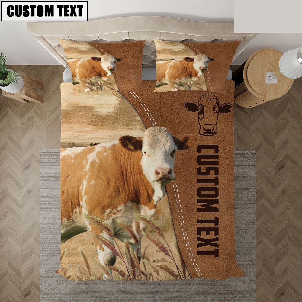 Custom Name Fleckvieh Cattle Brown Bedding Set Farm Bedding Set Anniversary Gifts