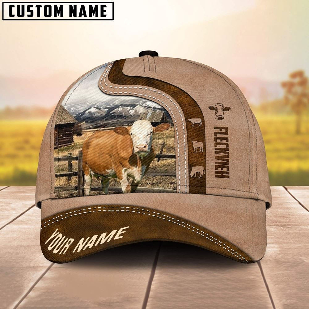 Custom Name Fleckvieh Cattle Light Brown Cap Farm Cap Farmer Baseball Cap Gift For Farmer