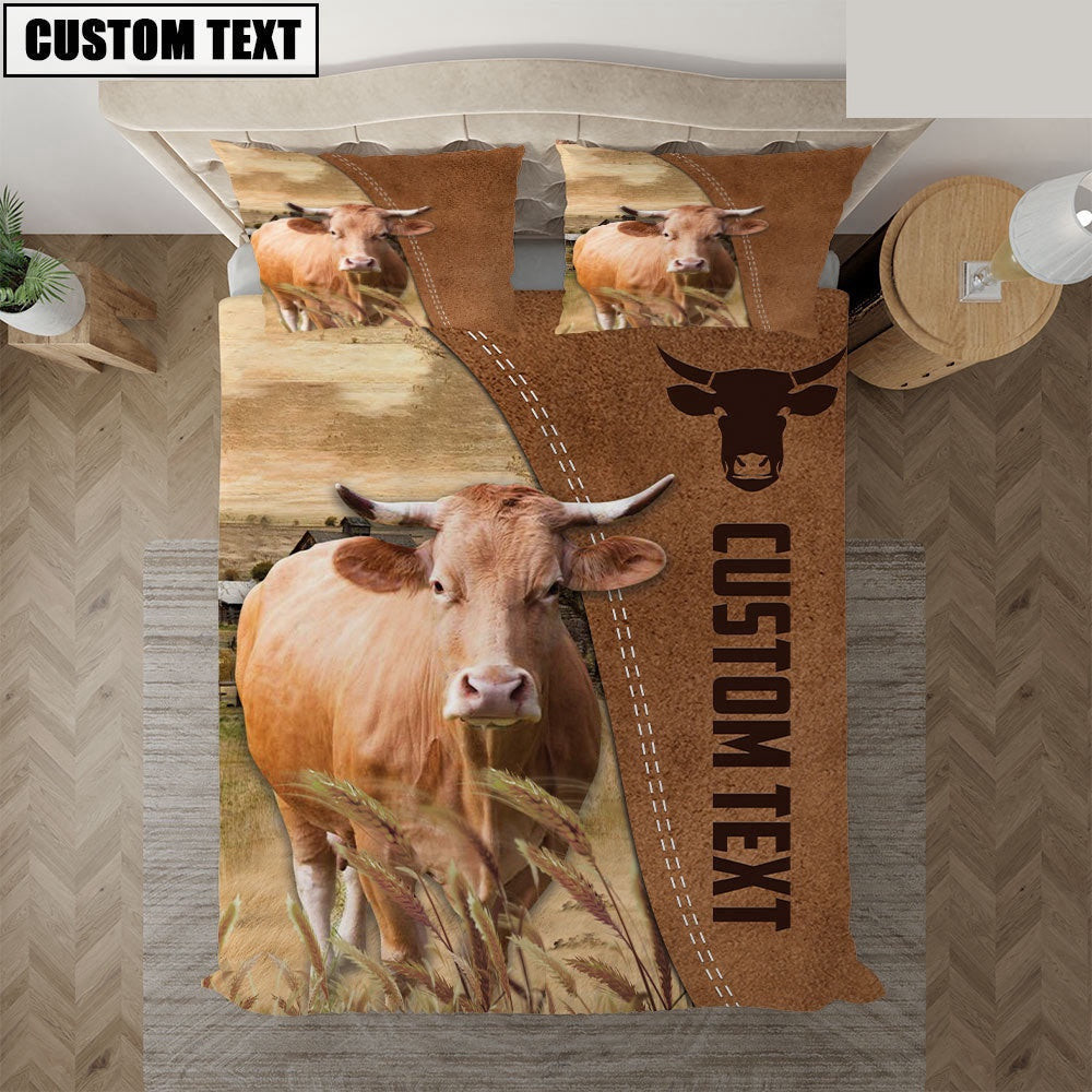 Custom Name Gelbvieh Cattle Brown Bedding Set Couple Anniversary Gifts