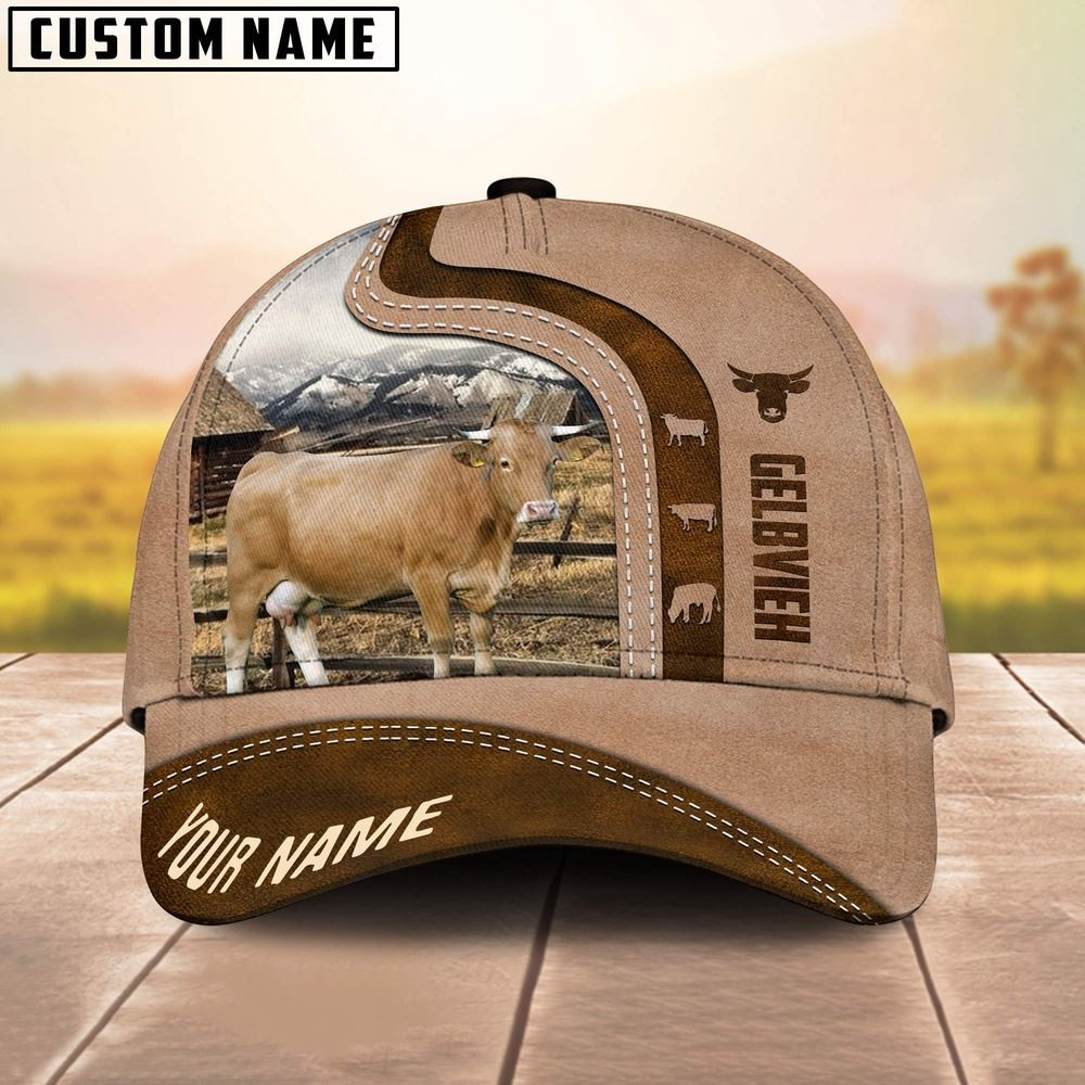 Custom Name Gelbvieh Cattle Light Brown Cap Farm Cap Farmer Baseball Cap Gift For Farmer