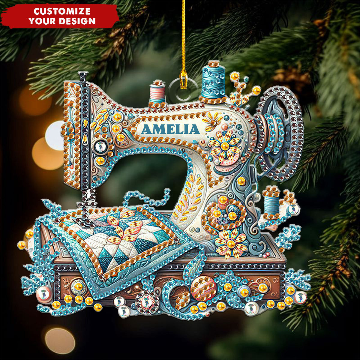 Custom Name Gifts For Sewing Lover  Personalized Acrylic Christmas Ornament Custom Sewing Machine Ornament