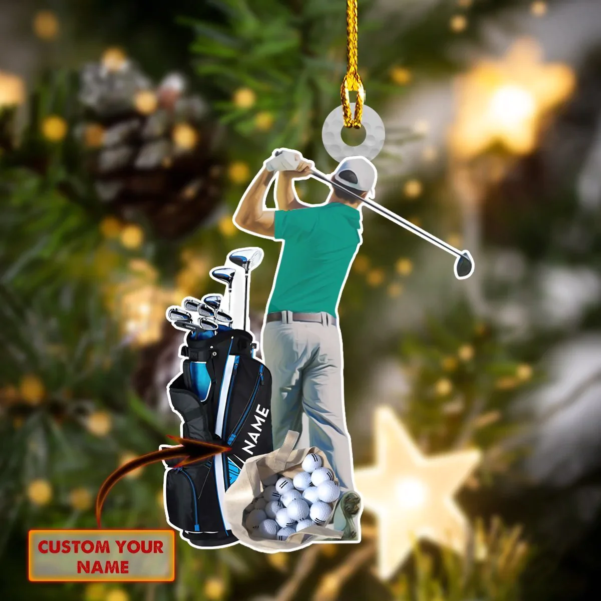 Custom name Gold player Shaped Ornament  Golf Gift  Christmas gift