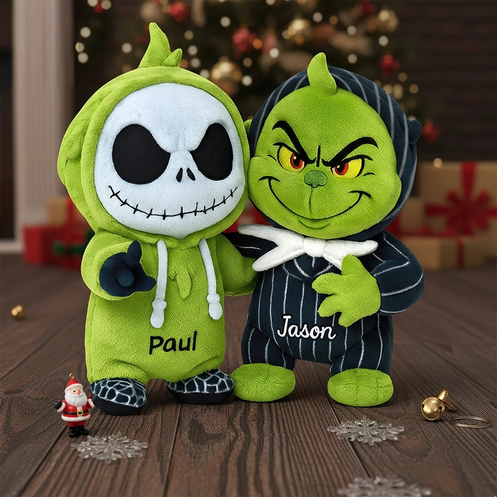 Custom Name Grinch And Jack Skellington Friendship Pillow Christmas Gift For Friends Custom Name Grinch And Jack Skellington Friendship Pillow Christmas Gift For Friends
