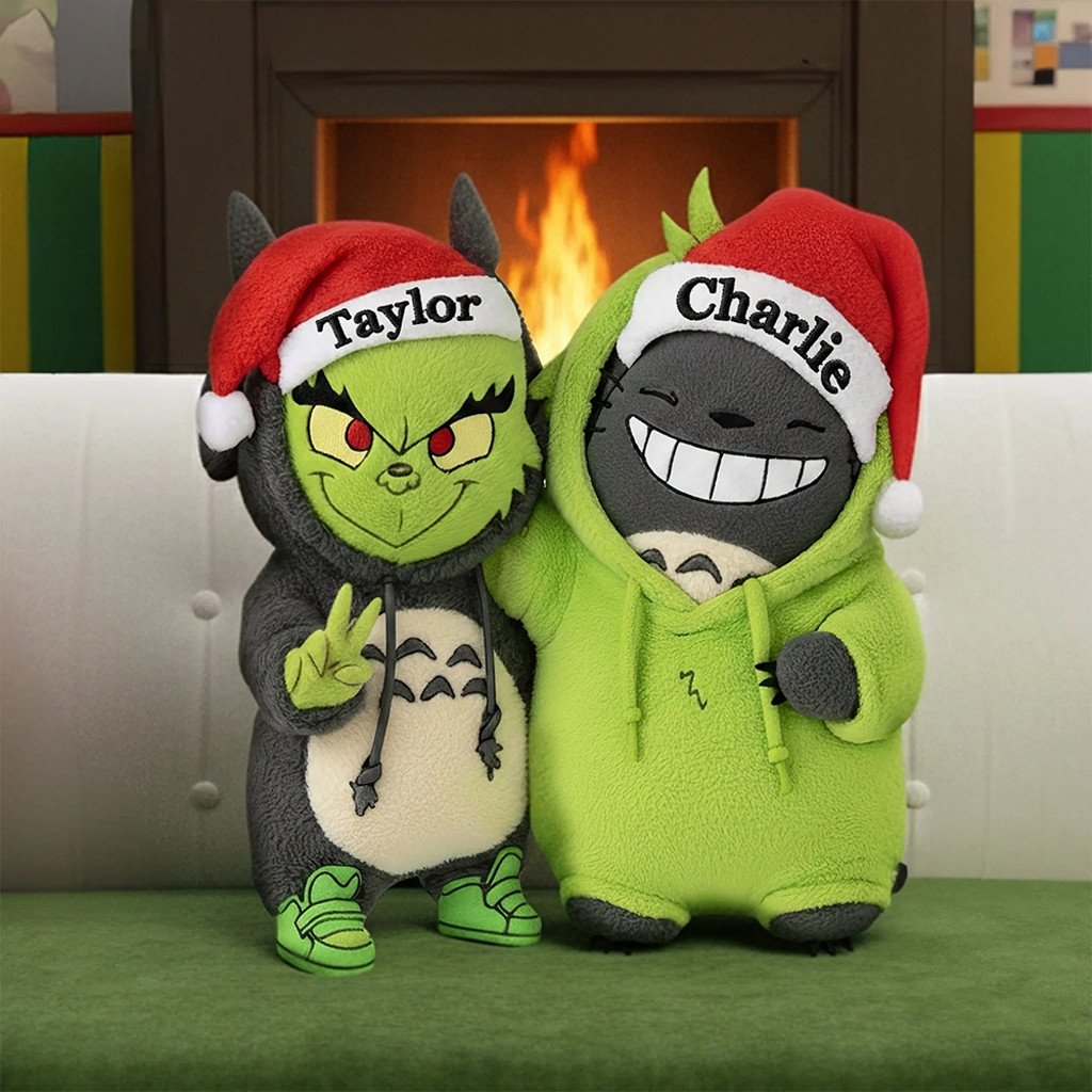 Custom Name Grinch And Totoro Friendship Pillow Christmas Gift For Best Friends Custom Name Grinch And Totoro Friendship Pillow Christmas Gift For Best Friends