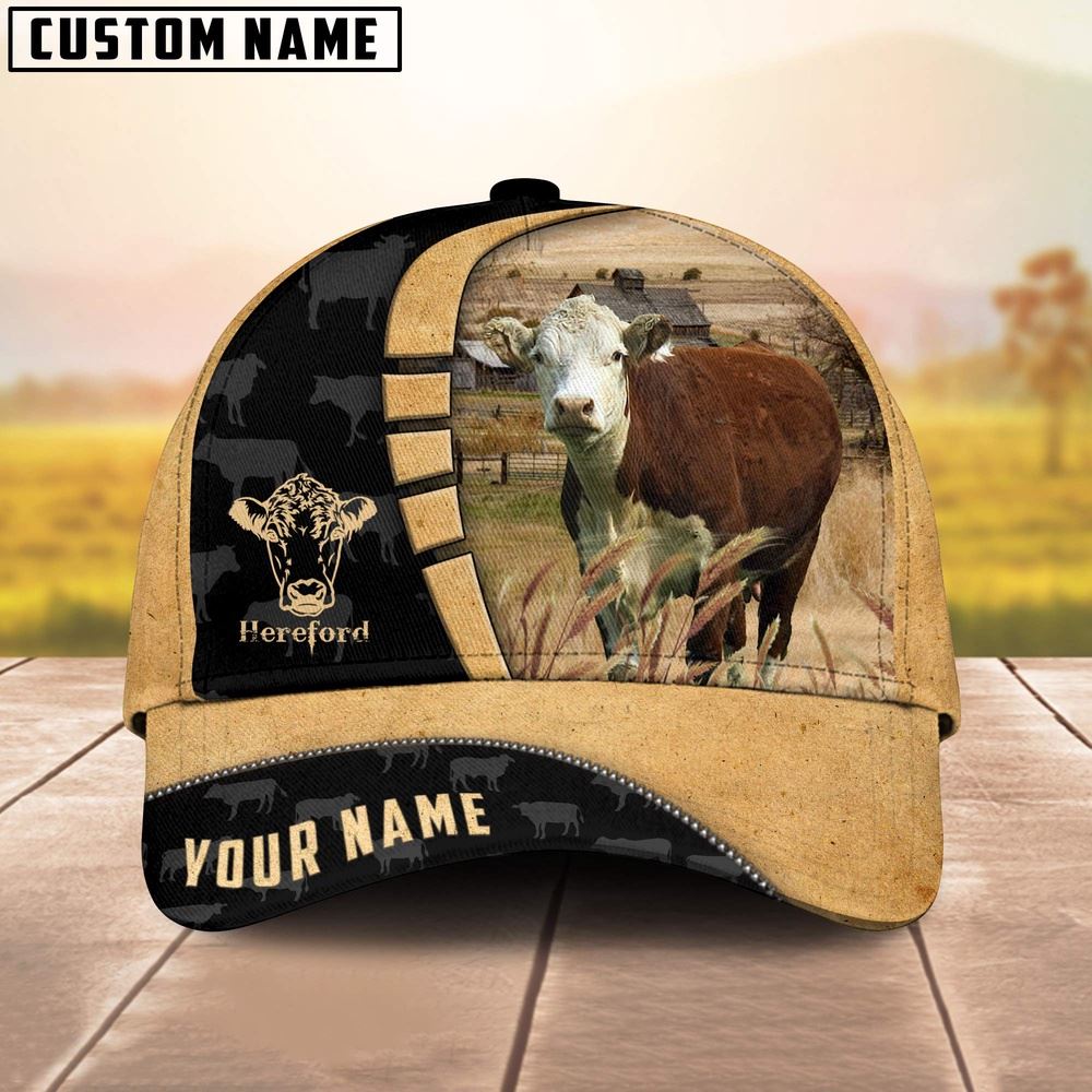 Custom Name Hereford Cattle 3D Cap Farm Cap Farmer Baseball Cap Gift For Farmer