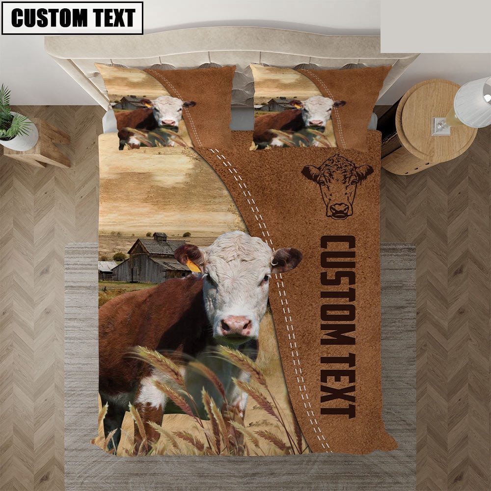 Custom Name Hereford Cattle Brown Bedding Set Farm Bedding Set Anniversary Gifts