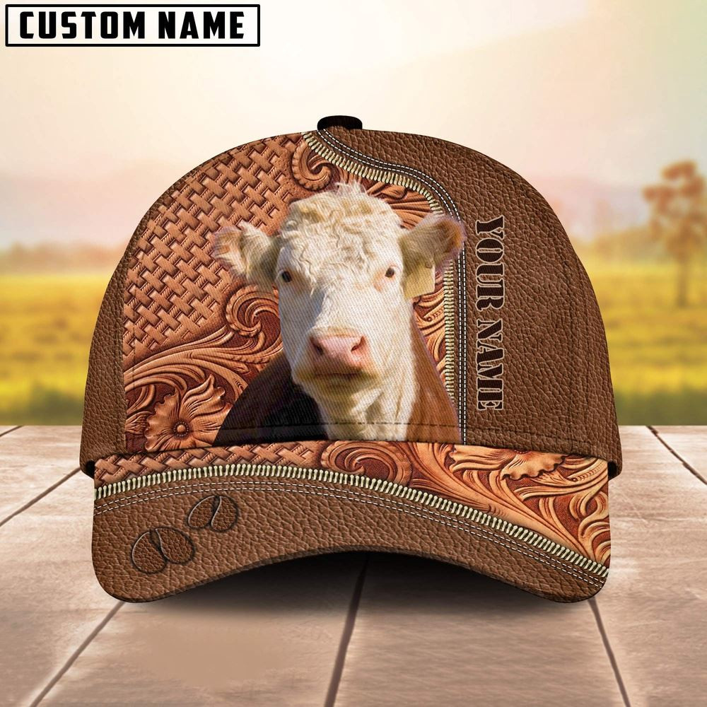Custom Name Hereford Leather Carving Patterns Cap Farm Cap Farmer Baseball Cap Gift For Farmer