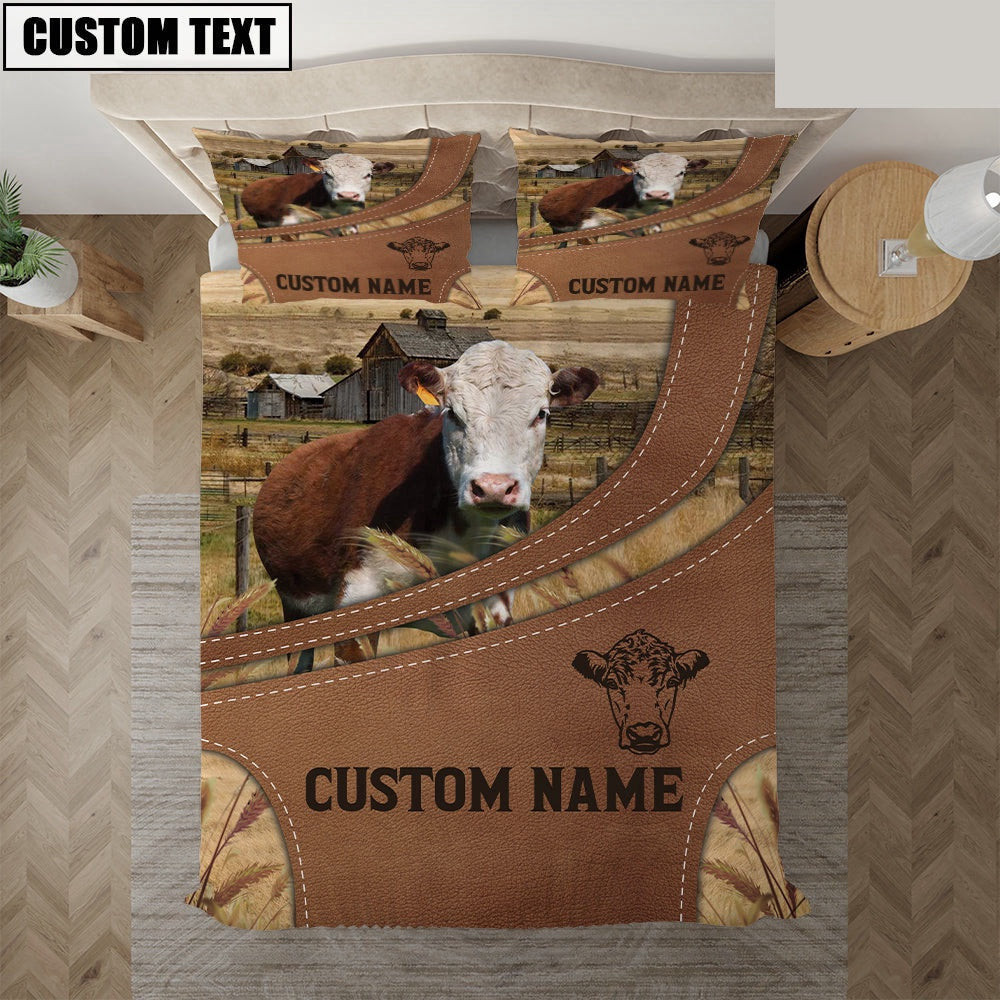 Custom Name Hereford On Farm Bedding Set Farm Bedding Set Anniversary Gifts