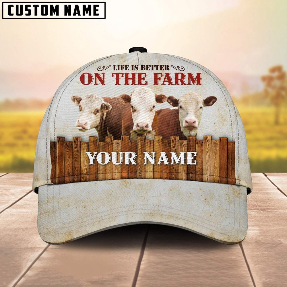Custom Name Hereford On The Farm Cattle Cap Farm Cap Farmer Baseball Cap Gift For Farmer