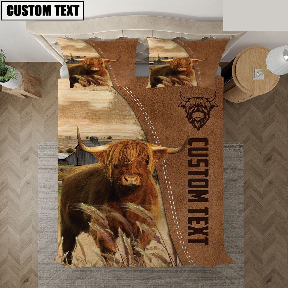 Custom Name Highland Cattle Brown Bedding Set Farm Bedding Set Anniversary Gifts