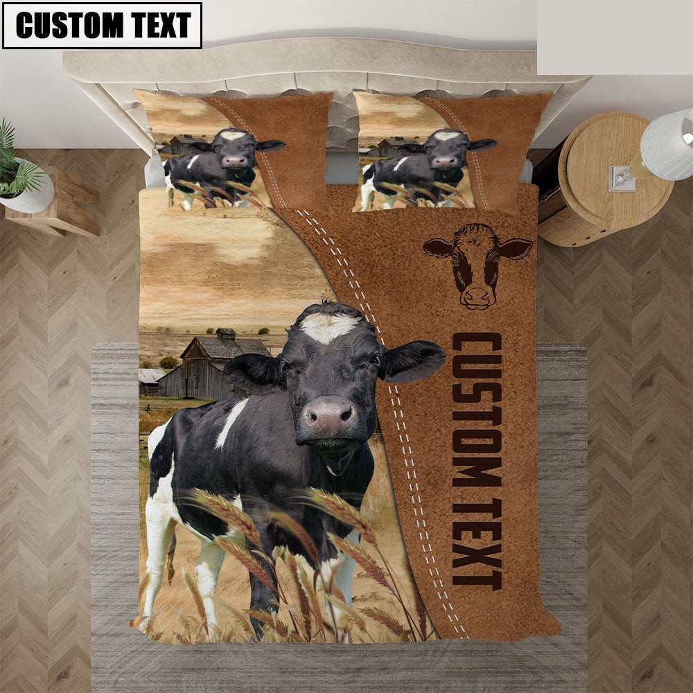 Custom Name Holstein Cattle Brown Farm Bedding Set Anniversary Gifts