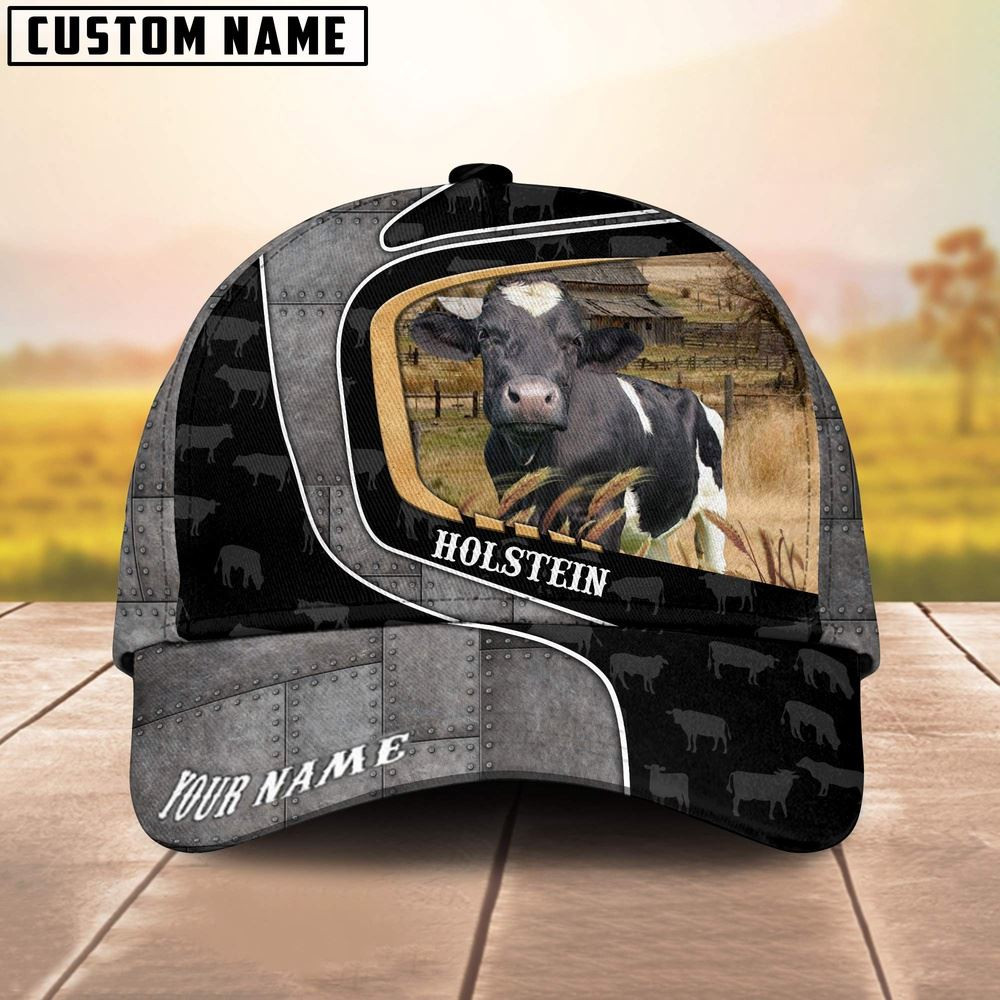 Custom Name Holstein Cattle Metal Pattern Cap Farm Cap Farmer Baseball Cap Gift For Farmer