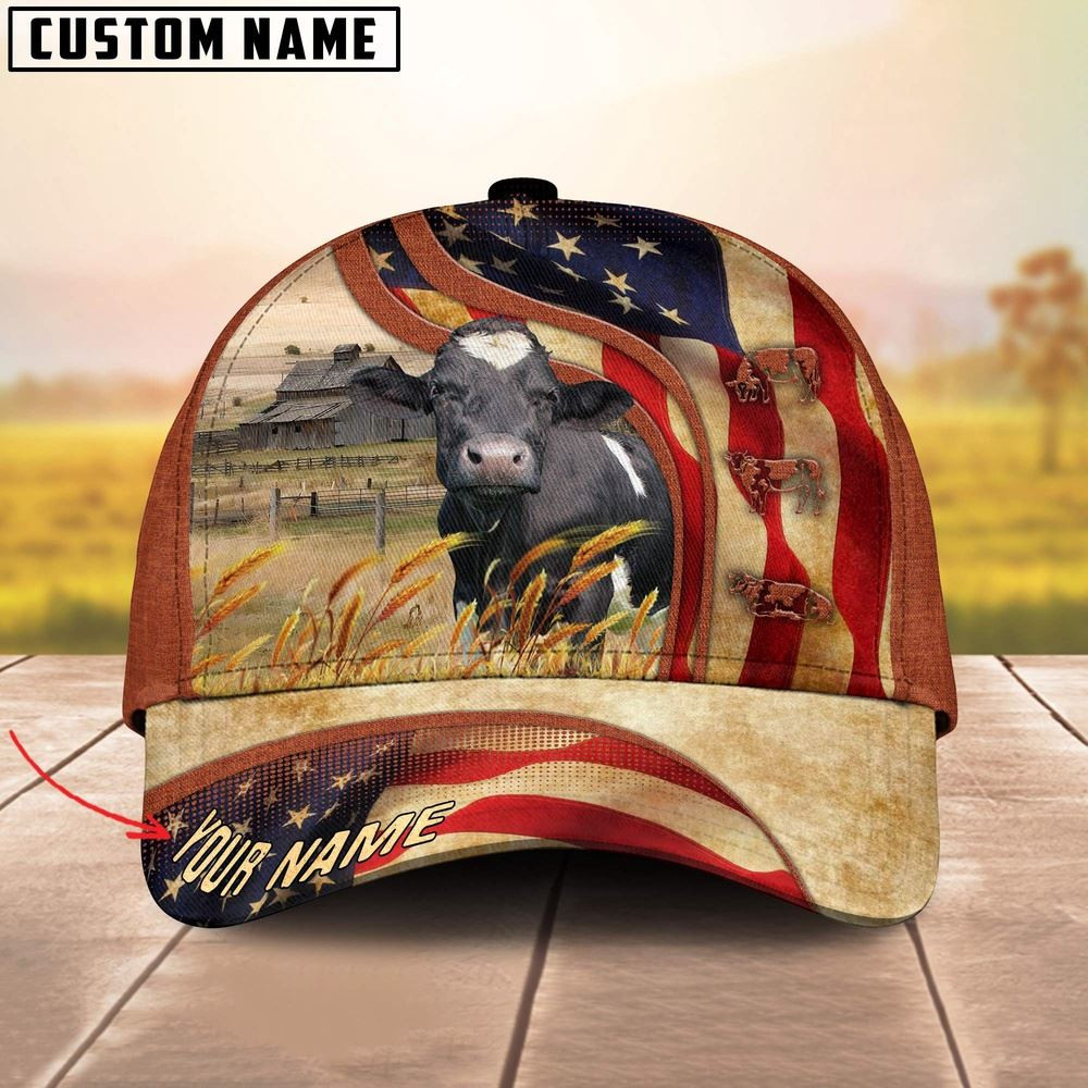 Custom Name Holstein US Flag 3D Cap Farm Cap Farmer Baseball Cap Gift For Farmer