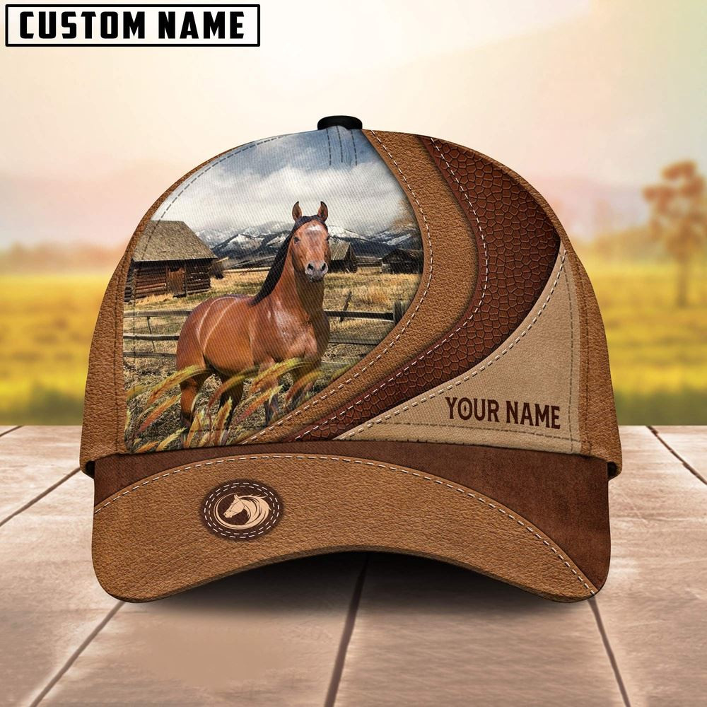 Custom Name Horse Brown Classic Cap Farm Cap Farmer Baseball Cap Gift For Farmer