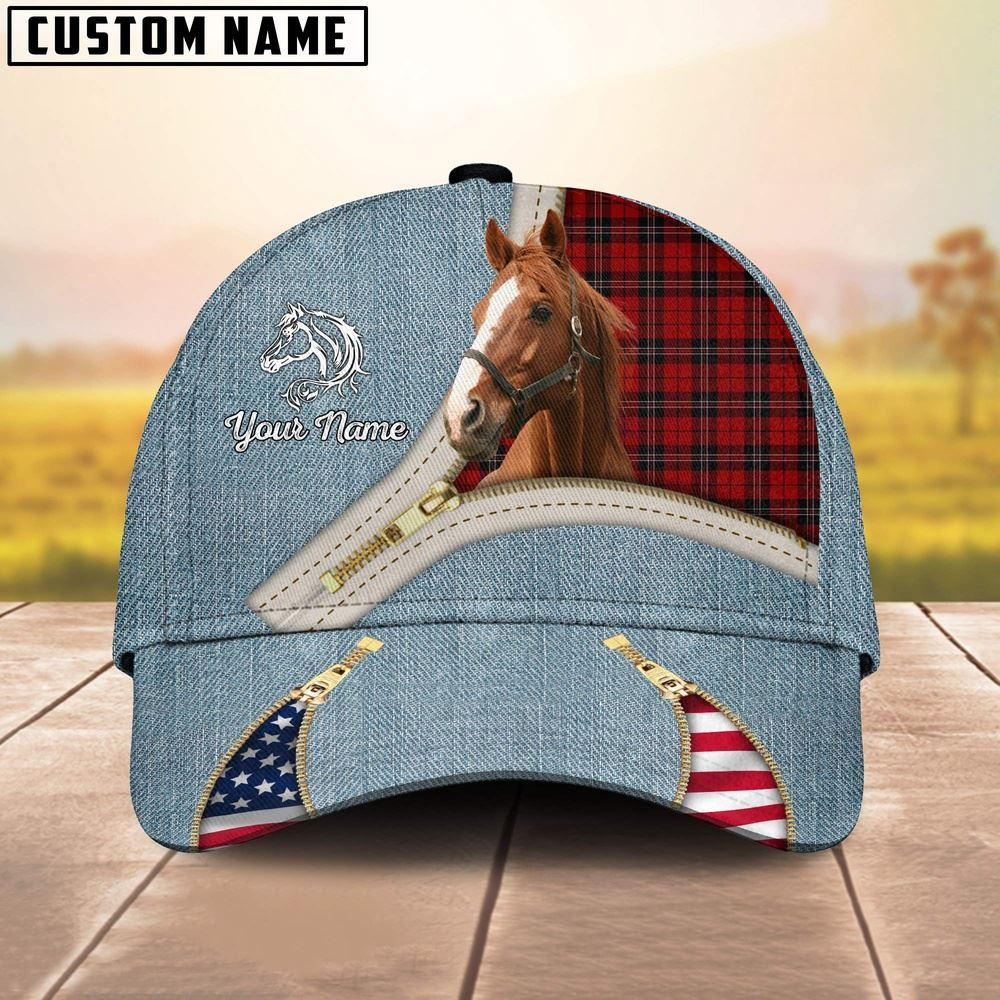 Custom Name Horse Jean And Zipper Pattern Classic Cap Farm Cap Farmer Baseball Cap Gift For Farmer