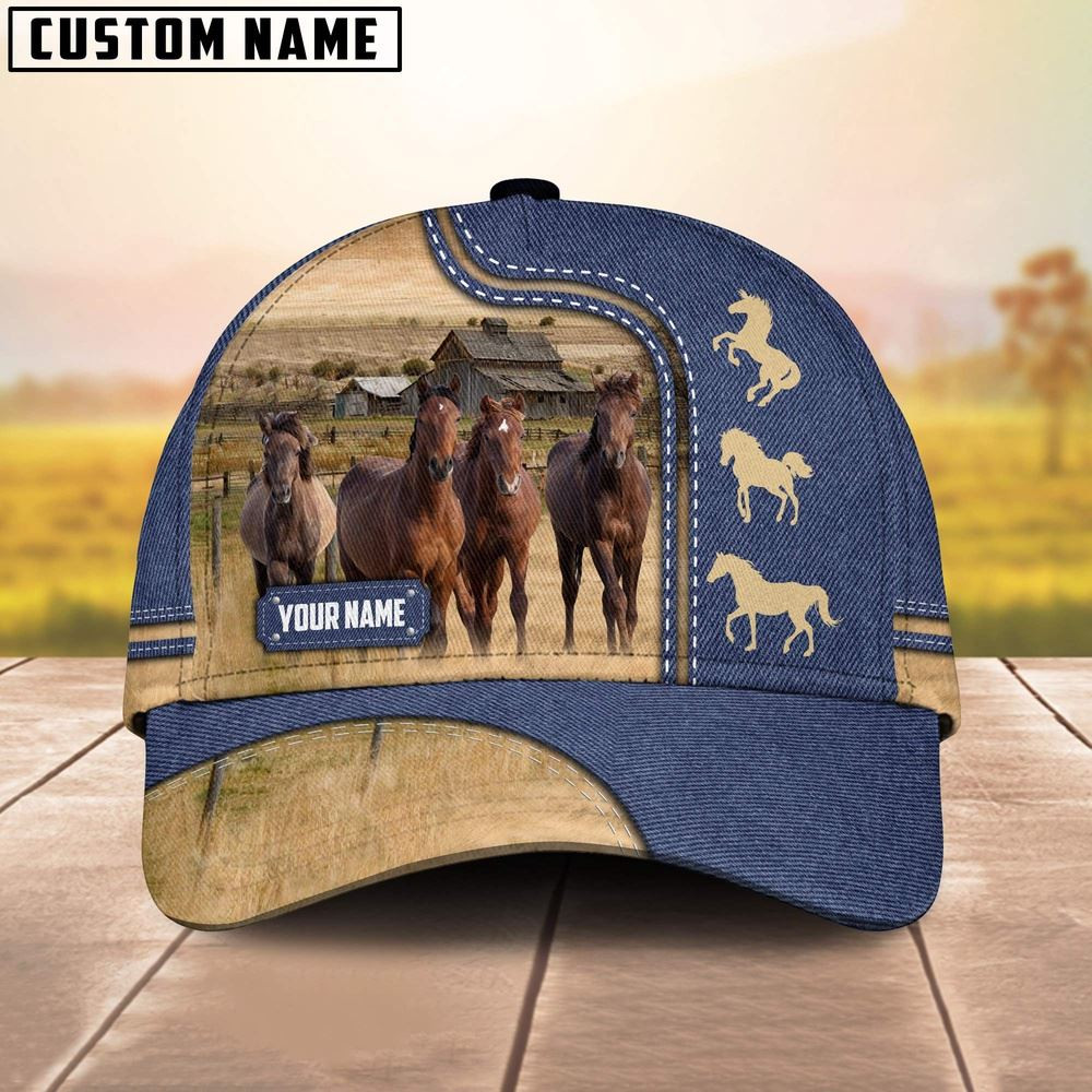 Custom Name Horse Jean Pattern Cap Farm Cap Farmer Baseball Cap Gift For Farmer