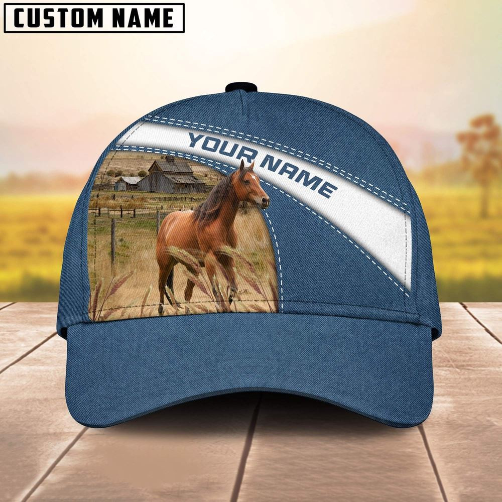 Custom Name Horse Jean Pattern Classic Cap Farm Cap Farmer Baseball Cap Gift For Farmer