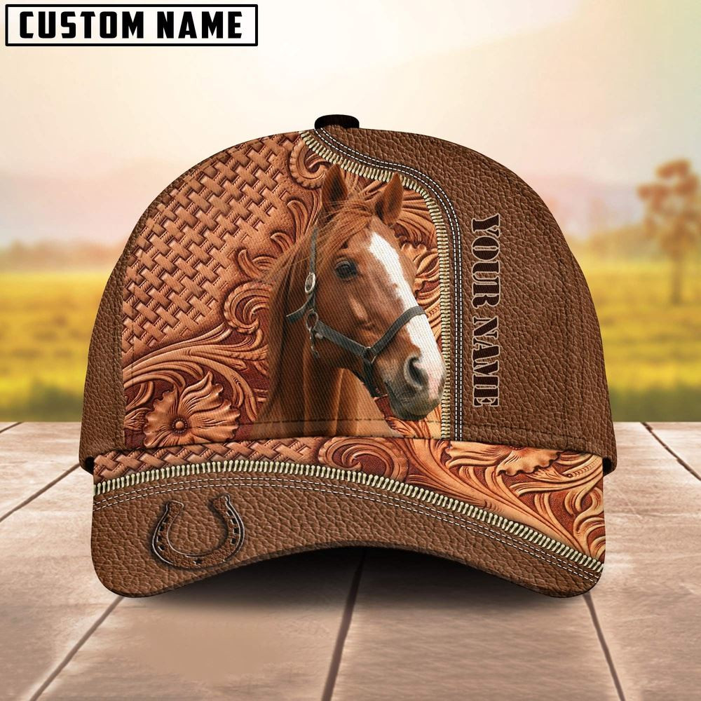 Custom Name Horse Leather Carving Patterns Cap Farm Cap Farmer Baseball Cap Gift For Farmer