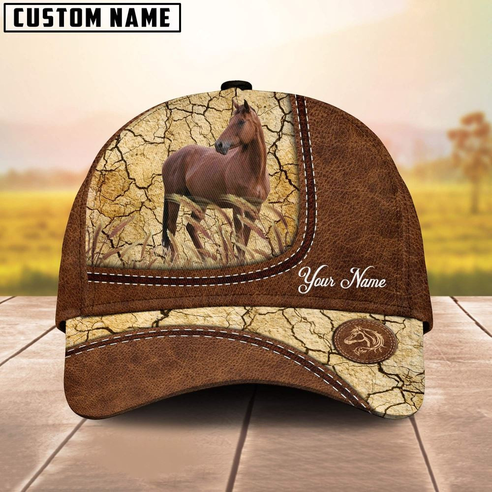 Custom Name Horse Leather Pattern Brown Cap Farm Cap Farmer Baseball Cap Gift For Farmer