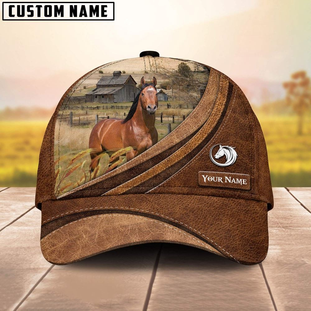 Custom Name Horse Leather Pattern Classic Cap Farm Cap Farmer Baseball Cap Gift For Farmer