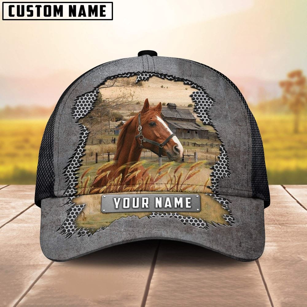 Custom Name Horse Metal Pattern Cap Farm Cap Farmer Baseball Cap Gift For Farmer