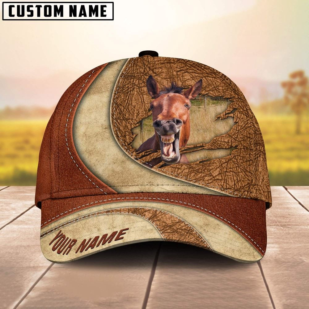 Custom Name Horse Torn Leather Pattern Classic Cap Farm Cap Farmer Baseball Cap Gift For Farmer
