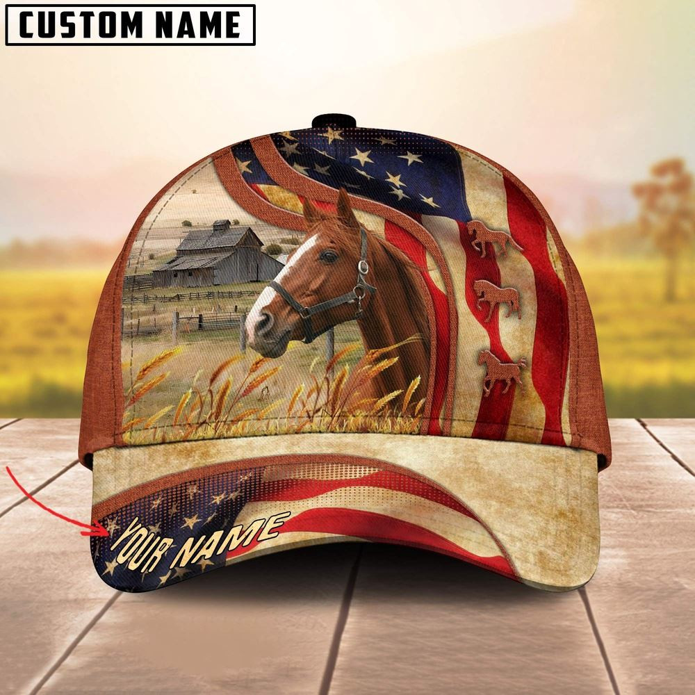 Custom Name Horse US Flag 3D Cap Farm Cap Farmer Baseball Cap Gift For Farmer