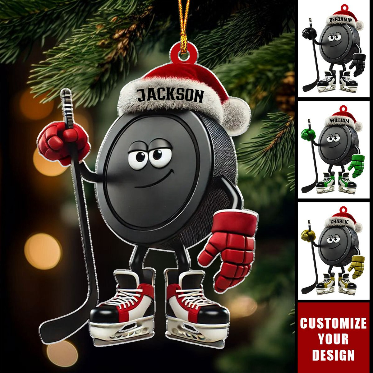 Custom Name Ice Hockey Ornament Personalized Ice Hockey Christmas Ornament