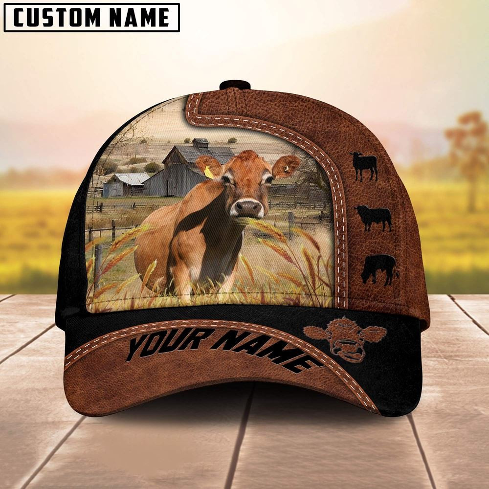 Custom Name Jersey Brown Black Leather Pattern Cap Farm Cap Farmer Baseball Cap Gift For Farmer