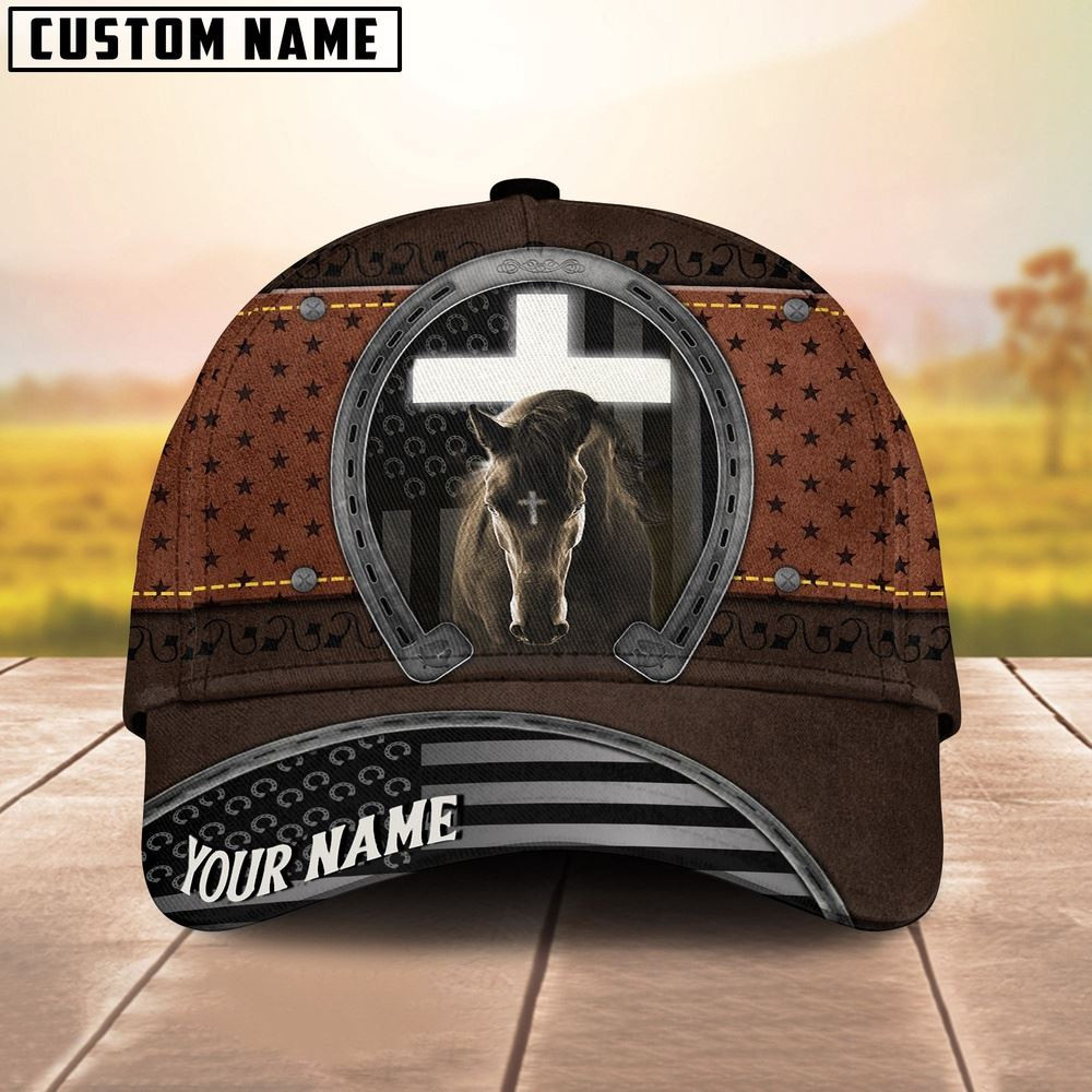 Custom Name Jesus And Black Horse 3D Cap Farm Cap Farmer Baseball Cap Gift For Farmer