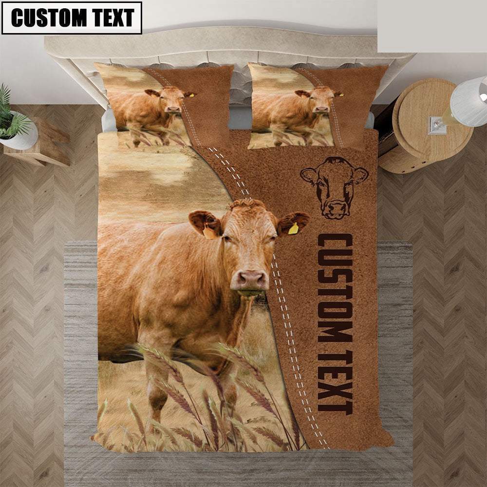 Custom Name Limousin Cattle Brown Bedding Set Farm Bedding Set Anniversary Gifts