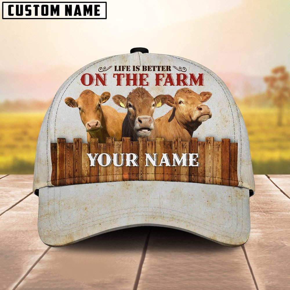 Custom Name Limousin On The Farm Cattle Cap Farm Cap Farmer Baseball Cap Gift For Farmer