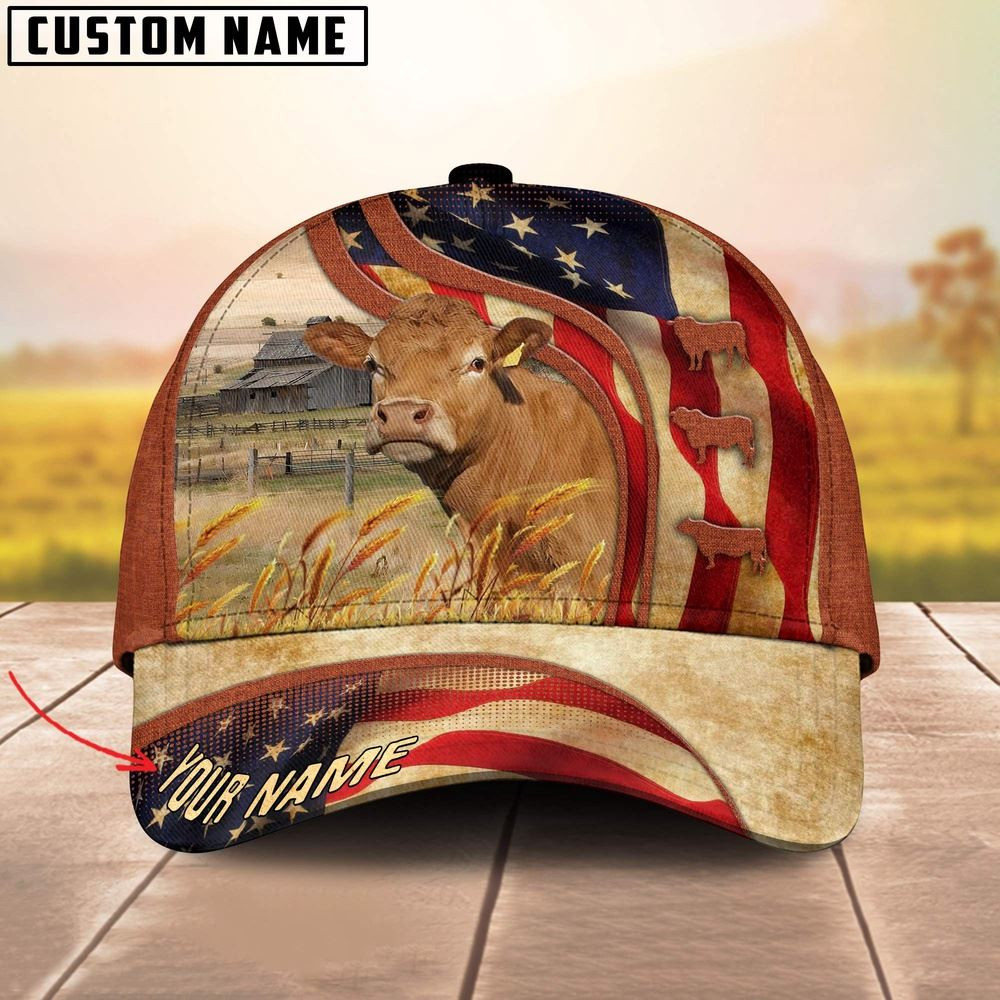 Custom Name Limousin US Flag 3D Cap Farm Cap Farmer Baseball Cap Gift For Farmer