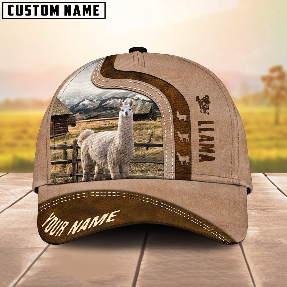 Custom Name LLama Cattle Light Brown Cap Farm Cap Farmer Baseball Cap Gift For Farmer
