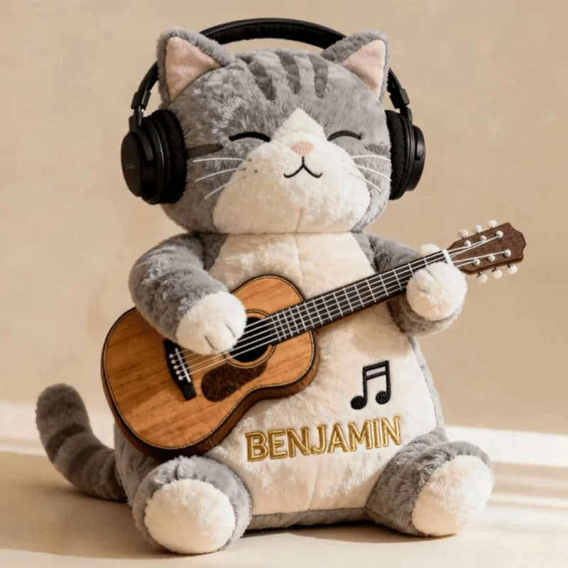 Custom Name Music Cat Plush Pillow 3D Graphic Pillow Print Christmas Ideas For Cat Mom