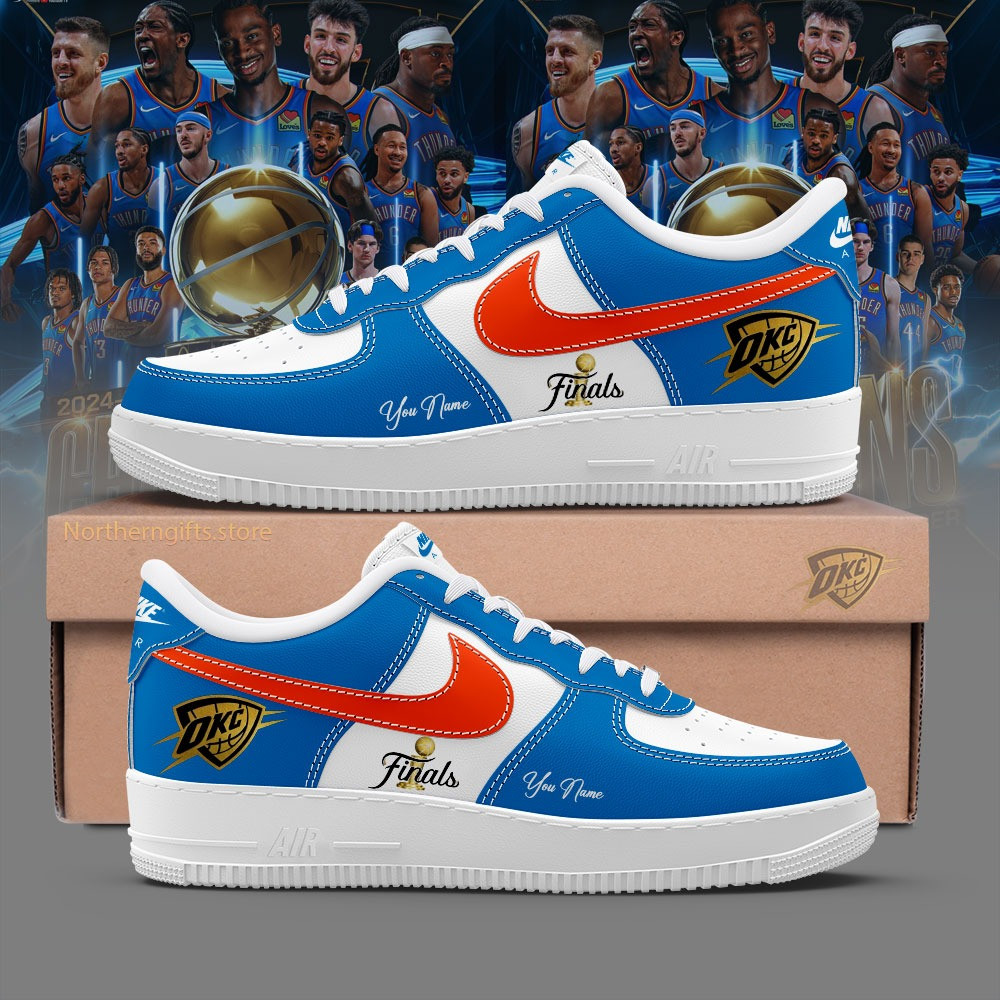 Custom Name OKC First Time 2025 NBA Champions Nike Air Force 1 Shoes Ultimate Fan Footwear Gift For OKC Thunder Fans