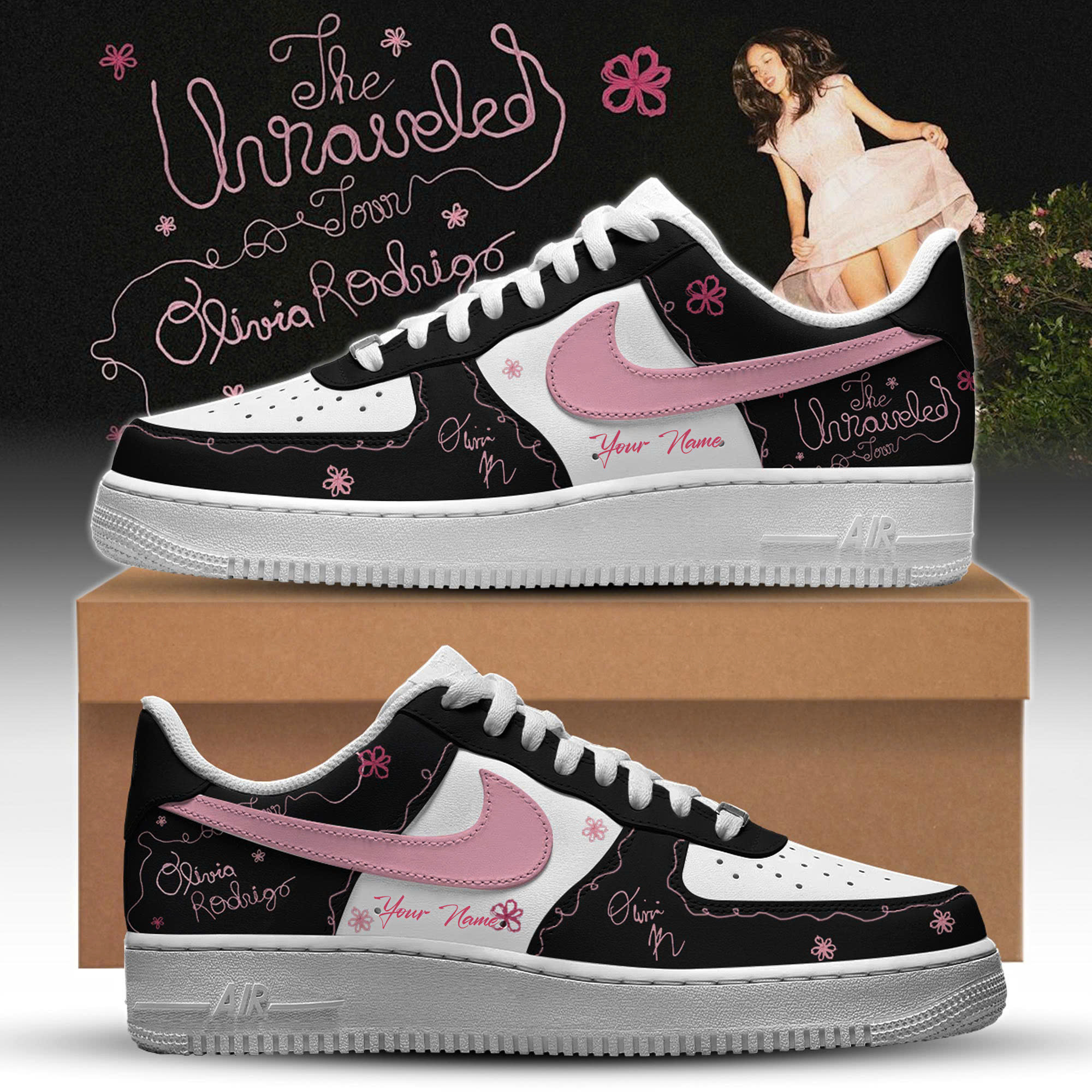 Custom Name Olivia Rodrigo Special The Unraveled Air Force 1 Sneakers Olivia Rodrigo Merch Gift Ideas