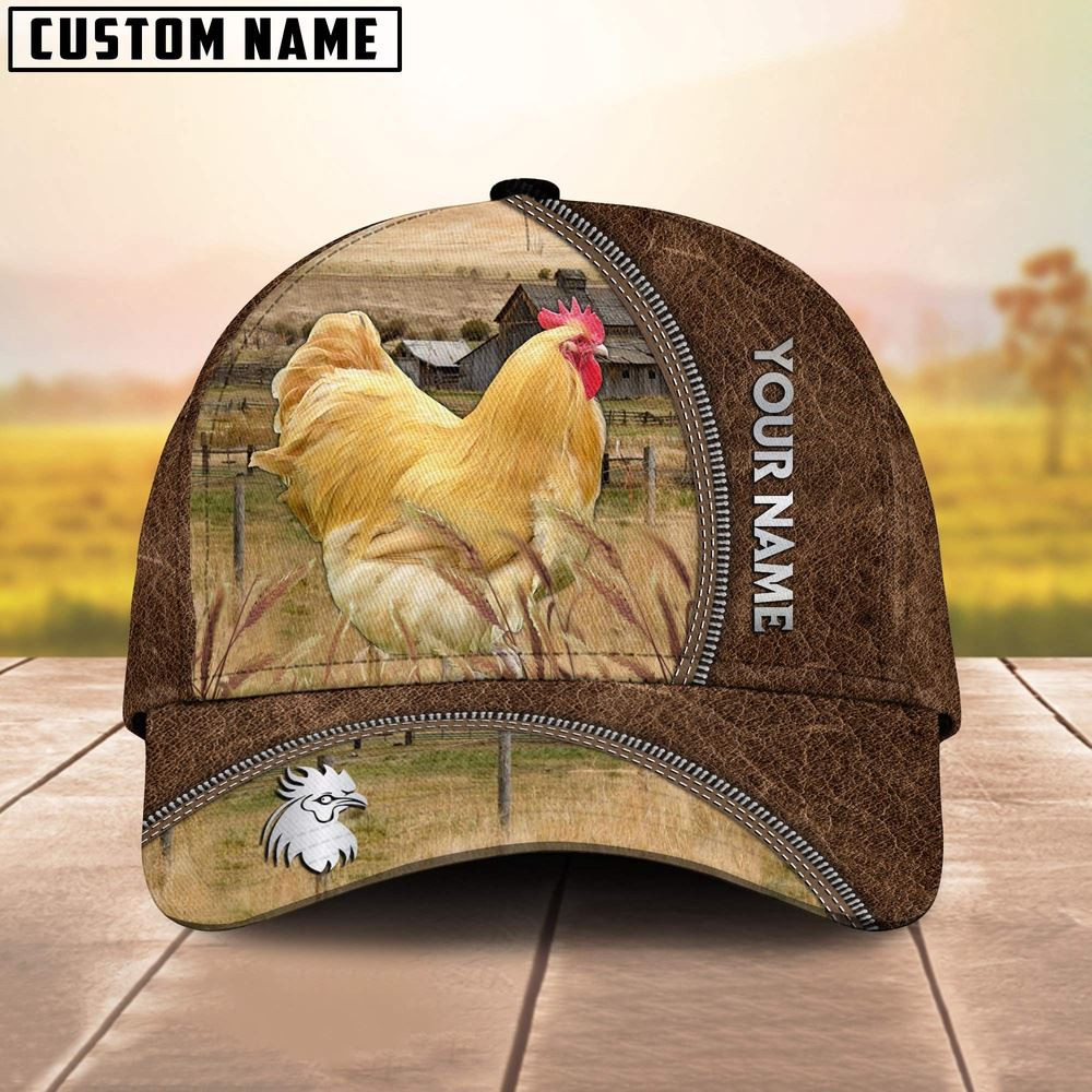 Custom Name Orpingtons Chicken Brown Leather Pattern Cap Farm Cap Farmer Baseball Cap Gift For Farmer