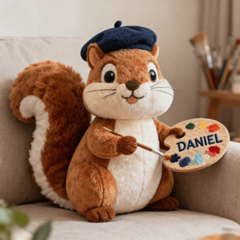 Custom Name Painter Squirrel Plush Pillow 3D Print Pillow Design Gift for Painters